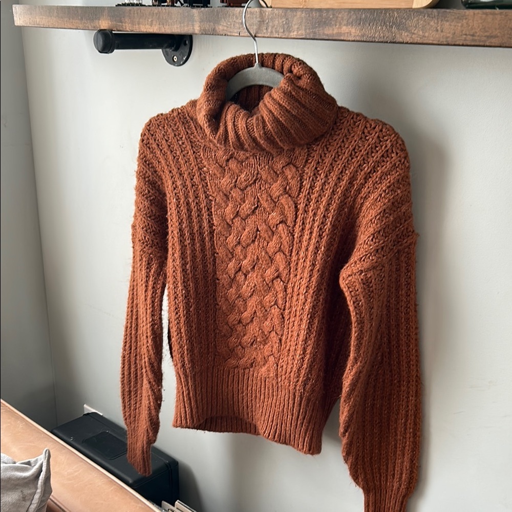 Twik Brown Cowl Neck Sweater with Chunky Knit